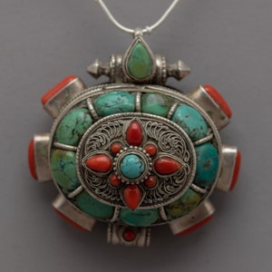 Turquoise Locket in Sterling Silver | Handmade Locket Pendant | Tibetan Buddhist Fine Art | Perfect Gift Idea for Her | Jewellery Loceket