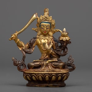 Manjushri The Wisdom Deity in Exquisite Handcraft | Radiant Manjushri Statue to Enhance Your Spiritual Practice | Religious Fine Artwork |