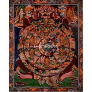 Original Bhavachakra Thangka | Wheel Of Life Buddhist Art | Wall Decoration Painting | Mindfulness Meditation Practice Tool | Buddhist Gifts