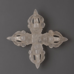 Tibetan Crystal Bishwo Vajra | Hand-Carved Spiritual Vajra for Meditation and Ritual Area | Sacred Buddhist Crystal Artifact, Tibetan Decor
