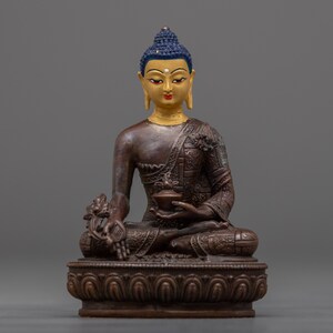 Traditional Healing Buddha Sculpture | Healing Buddha Sculpted Himalayan Art of Nepal | Gold Gilded Art | Meditation Altar | Healing Buddha