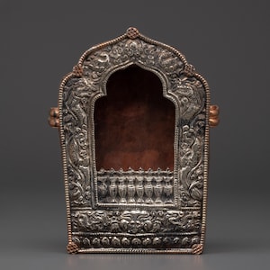 Handmade Himalayan Buddhist Ghau Box | Silver-Plated Copper Amulet | Prayer Relic Holder | Tibetan Portable Shrine | Spiritual Decor Box