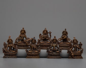 Bodhisattvas Set Sculptuur: Witte Tara, Amitayus, Chenresig, Vajrasattva, Vajradhara, Groene Tara, Manjushri | Meditatiebeelden | Nepalese kunst