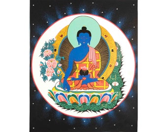 Medicine Buddha Thangka | Original Hand-Painted Bhaisajyaguru Thangka | Spiritual Wall Decoration Art | Traditional Tibetan Buddhist Artwork