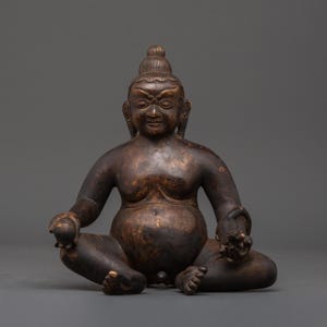 Black Dzambhala Oxidized Copper Statue | Symbol of  Abundance & Fortune |Tibetan Buddhist God of Wealth Sculpture | Himalayan Sacred Artwork
