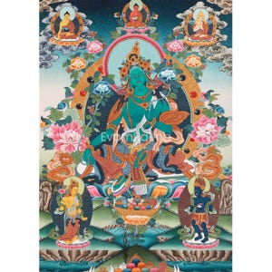 Green Tara Thangka | Female Bodhisattva | Original Hand-Painted Buddhist Thangka  | Wall Hanging Painting | Decorative Art | Buddhist Gifts