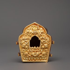 Buddhist Prayer Ghau Box | Religious Protective Portable Altar | Gold plated Home Decor | Handmade Nepalese Artwork | Traditional Gifts