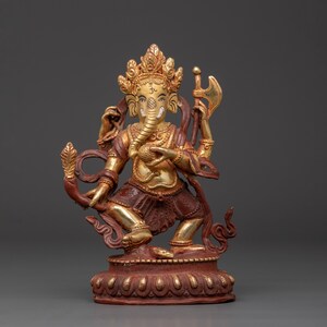 Handcrafted Lord Ganesha Figurine | Copper and Gold Plated Ganesh Statue | Hindu God Ganesha Sculpture for Meditation and Home Blessings