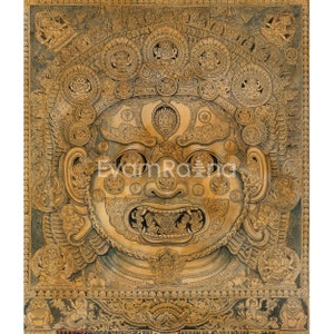 Head Of Bhairav On A Canvas Art Print |Thangka Print For Room Decor, Wall Hanging |Kala Bhairava | Dharmapala Deity | Himalayan Art Print
