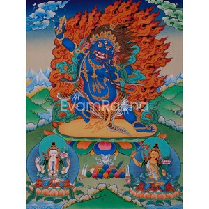 Original Hand-Painted Vajrapani Thangka, Bodhisattva of Protection and Power, Meditation Altar, Tibetan Wall Hanging, Spiritual Home Decor