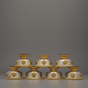 Set of Seven Silver and Gold-Plated Offering Bowls | 6.5cm Buddhist Ritual Bowls for Altar and Ceremonial Use | Perfect Sacred Tibetan Decor