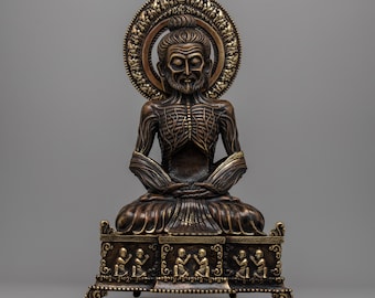 Fasting Buddha Statue: A Deep Reflection on Enlightenment & Sacrifice | Traditional Style Handmade Mediating Buddha Statute for Home Decor |
