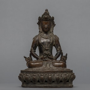 Vintage Amitayus Buddha Statue | Handcarved Figurines for Meditation Shrine | Himalayan Artwork of Nepal | Traditional Asian Figurine