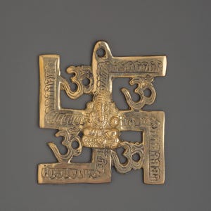 Ganesh Om Swastik Symbol Wall Hanging in Brass | Hindu Symbol Wall Decor | Vastu Decor | Symbol of Prosperity & Positivity | Made in Nepal