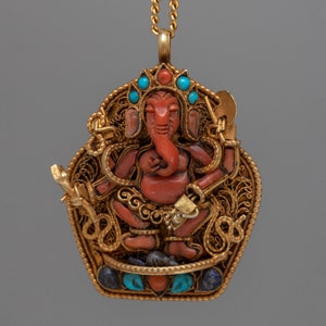 Bodhisattva Ganesh Locket Engraved with Powerful Buddhist Mantra | Amulet of Divine Energy | Spiritual Symbol of Harmony | Religious Arts |