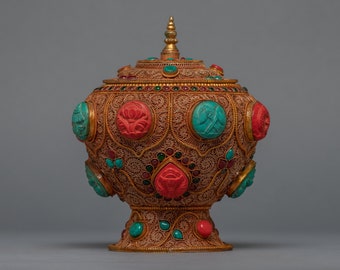 Ritual Copper Nesi | Traditional Gulpa Pot | Rice Pot for Shrine | Classic Jar | Buddhist Ritual Offer | Vase of Wealth and Fortune