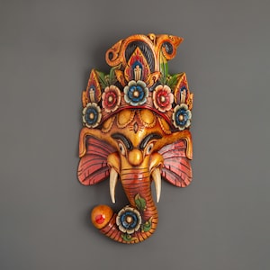 Ganesh Wooden Wall Hanging | Symbol of Wisdom, Prosperity & Divine Blessings |Sacred Elephant God Mask |Hindu Deity Mask for Spiritual Decor