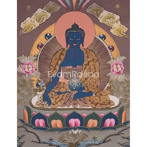 Original Hand-Painted Blue Medicine Buddha | Bhaisajyaguru Thangka Painting | Healing Buddha | Tibetan Buddhism Arts | Meditation Alter