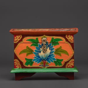 Handcrafted Tibetan Storage Box | Traditional Wooden Keepsake & Jewelry Box with Vibrant Hand-Painted Design for Home and Spiritual Decor