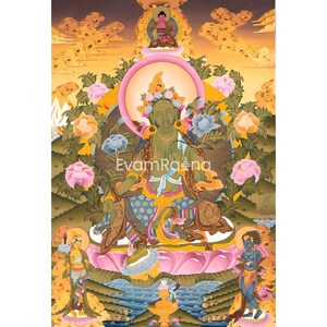 Original Hand Painted Green Tara Buddhist Thangka | Tibetan Deity Dolma | Himalayan Art For Home Decoration and Shrine | Wall Hanging Decor