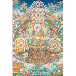 Guru Rinpoche Refuge Tree Thangka Print | Buddhas, Dharmapalas and Buddhist Masters From Nyingma Lineage | Hand Painted Buddhist Artwork