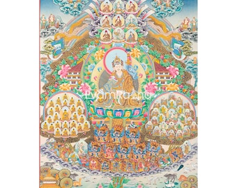 Guru Rinpoche Refuge Tree Thangka Print | Buddhas, Dharmapalas and Buddhist Masters From Nyingma Lineage | Hand Painted Buddhist Artwork