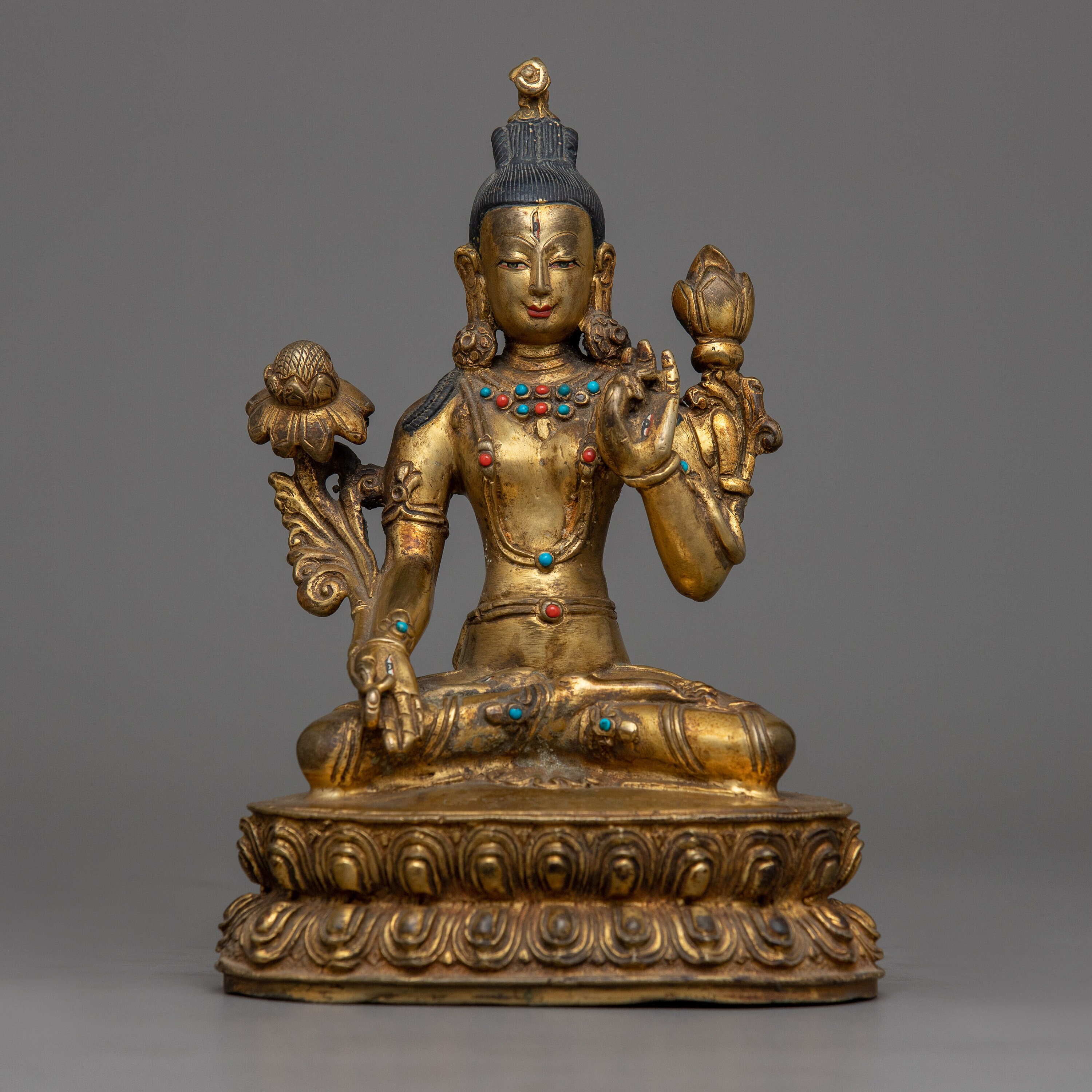White Tara Statue | 24K Gold Gilded Female Bodhisattva of Compassion Statue for Meditation and Religious Purpose | Himalayan Art Work