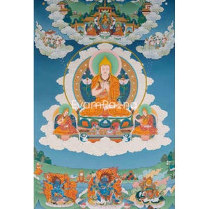 Tsongkhapa Thangka | Tibetan Buddhist Thangka Art | Tibetan Buddhist Monk Painting | Digital Print | Mindfulness Wall Decoration | Gift Idea