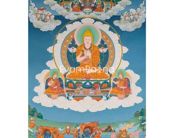 Tsongkhapa Thangka | Tibetisch-buddhistische Thangka-Kunst | Tibetisch buddhistischer Mönch | Digitaldruck | Mindfulness Wanddekoration | Geschenkidee