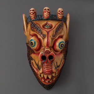Handmade Traditional Wall Hanging Mask – Carved Wooden Face Mask, Spiritual Ethnic Wall Art, Tribal Decor, Acrylic Painted Wall Sculpture