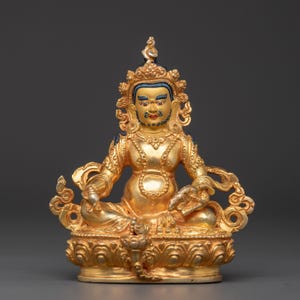 Handcrafted Dzambhala Statue | Tibetan Buddhist Wealth Deity | Copper Body Gold Plated Finish | Prosperity & Spiritual Blessings Sculpture