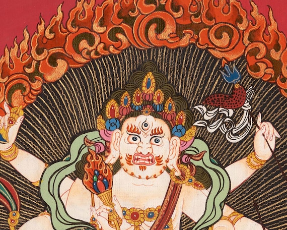 6 本の腕を持つマハーカーラ タンカ | 仏教の怒りの神絵画 | 富