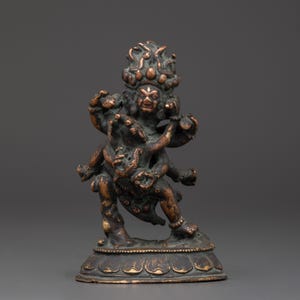 Antique Himalayan Mahakala Statue | Handcrafted Copper Buddhist Protector Deity, 11cm High, Spiritual Decor, Tibetan Ritual Artifact, Sacred
