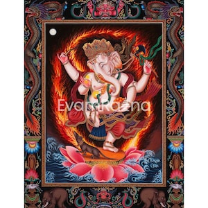 Newari Ganesh Thangka Art | 4 Armed Ganesha Thangka Painting | Hindu Deity Art For Your Peace and Wellbeing | Religion And Spirituality Art