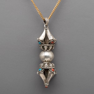 Sterling Silver Vajra Pendant | Buddhist Vajra Prayer Pendant Amulet | Tibetan Buddhist Vajra Locket Charm | Spiritual Gift Ideas
