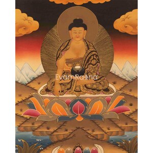 Shakyamuni Buddha Thangka | Tathagata Sitting In Vajra Posture | Tibetan Buddhist Painting | Wall Hanging Decoration | Buddhist Gift Ideas