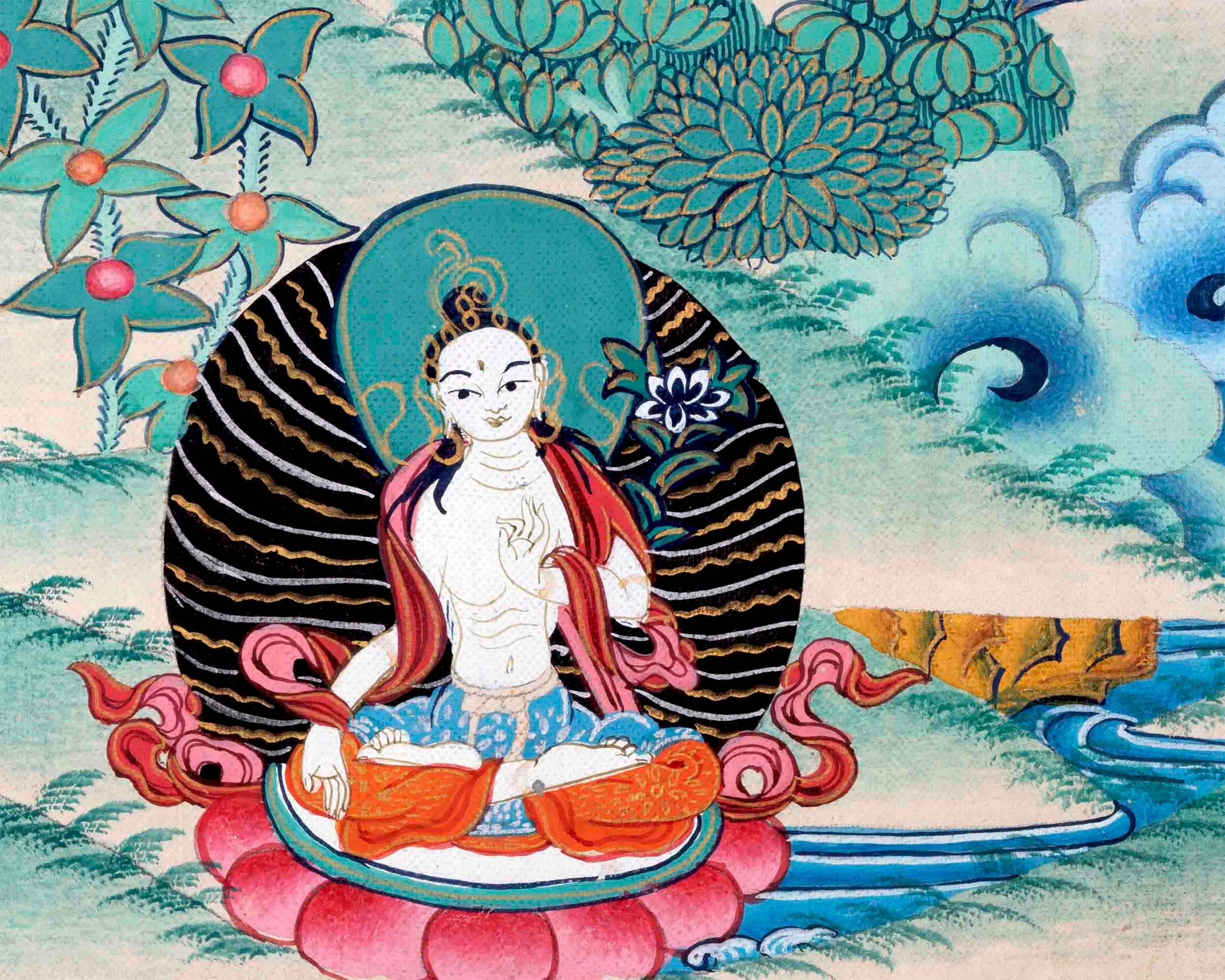 ホワイトターラ　タンカペイント 白多羅菩薩（ホワイトターラ） 仏画 タンカ｜大阪の仏画通販