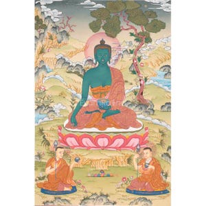 Original Hand Painted Thangka Of Medicine Buddha | Bhaisajyaguru Tibetan Healing Blue Buddha | Wall Hanging Yoga Meditation Canvas Art