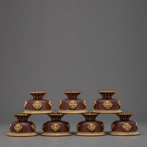 Set of 7 Tibetan Offering Bowl | Water Offering Dish | Buddhist Altar Bowls | Handcarved with Auspicious Symbols | Ritual Items