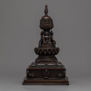 Stupa bouddhiste tibétain de 28 cm de haut | Stupa de temple en cuivre oxydé de haute qualité | Statue Chaitya de la tour de la pagode | Stupa en cuivre fait main