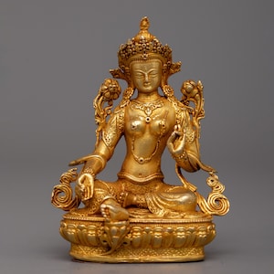 Machine-Made Green Tara Statue, Gracefully Manifesting Peace and Compassion | Mother Drolma Sculpture | Female Buddha Art | Tibetan Buddhism