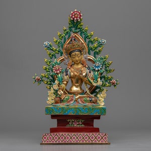 White Tara Golden Statue | Hand-carved Female Buddha Mother Tara Sculpture | Deity of Healing and Compassion | 24k Gold Gilded Original Idol