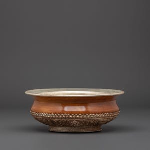 Spiritual Offering Vessel Bowl | Buddhist Altar Bowl | White Metal & Wood Ritual Offering Dish |Meditation Offering Bowl | Altar Decor Piece