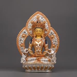 Handmade Bodhisattva Buddha Amitayus Statue | Copper Ritual Statue for Altar | Buddha of Long Life | Handmade in Nepal | Nepalese Artwork
