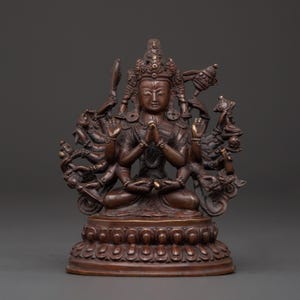Oxidized Copper Cundi Bodhisattva Statue: Tibetan Buddhist Altar Decor