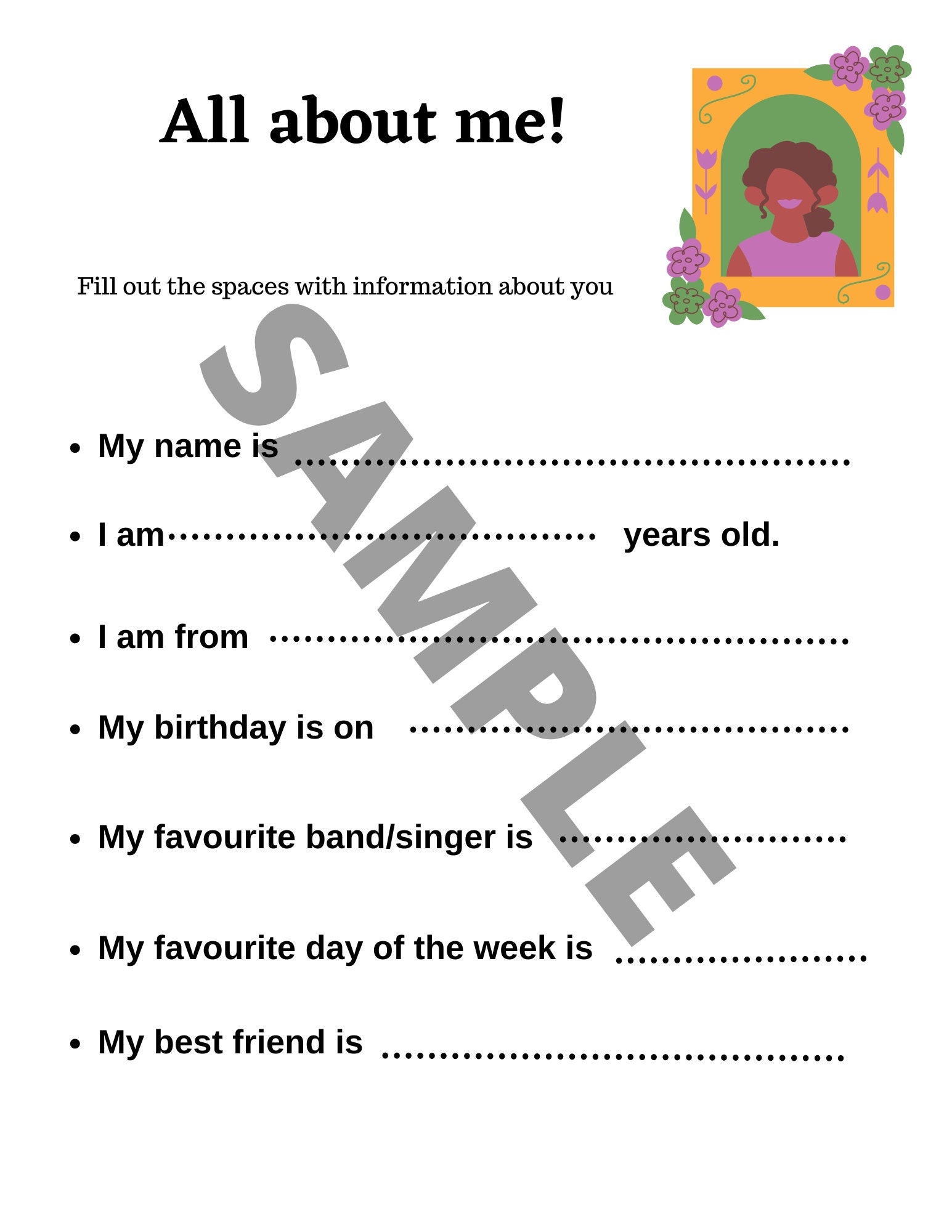 All About Me Questions For Kids Worksheet