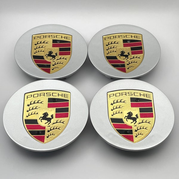 4x tapacubos Porsche 911 Cayman Boxster Cayenne Panamera Macan - Plata - 76 mm / 65 mm