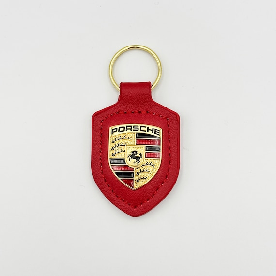 Porsche Schlüsselanhänger aus echtem Leder mit Emblem Rot - .de