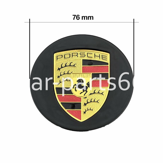 4 Centres de Roue noir Incurvés avec Couleur Ecusson Porsche Cayenne  (pièces d'origine Porsche)﻿