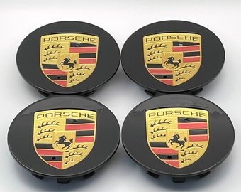 4x Porsche 911 Cayman Boxster Cayenne Panamera Macan wieldoppen - Zwart - 76 mm / 65 mm